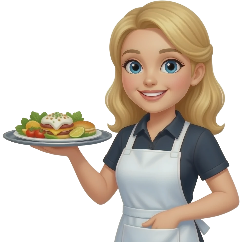 female restaurant worker with blonde hair holding tray of food emoji