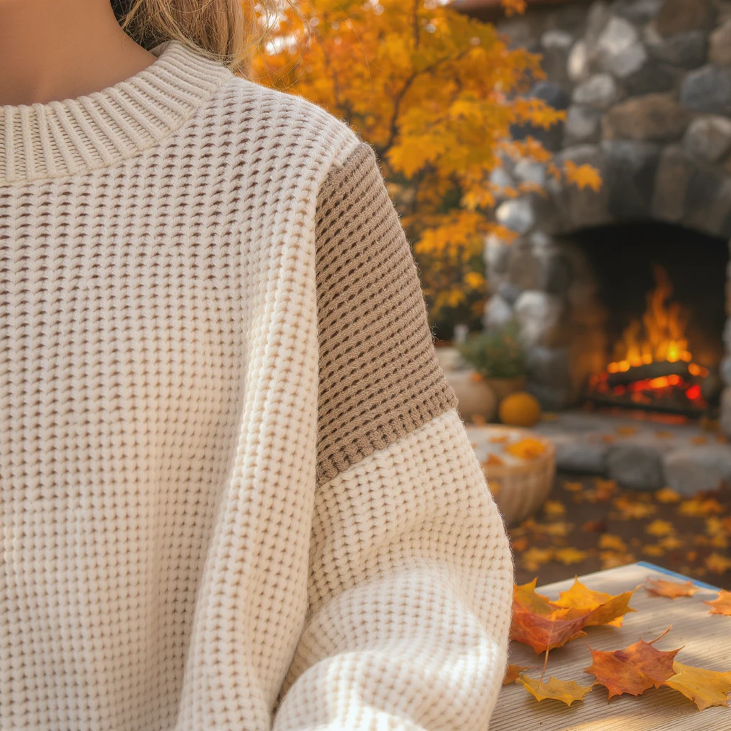 knitted sweater texture, seamless pattern, warm beige and cream tones, cozy autumn background, soft fabric style emoji
