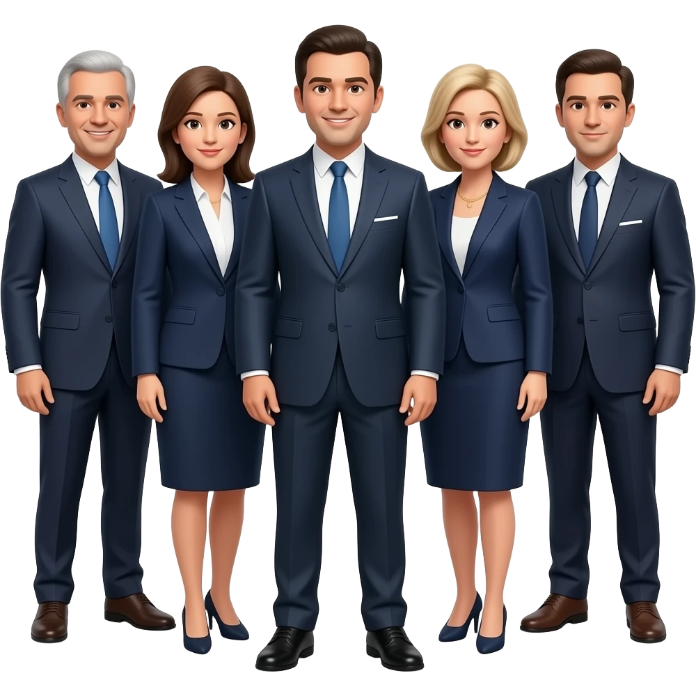 een groep politici die fier op de foto staan, strak in het pak. emoji