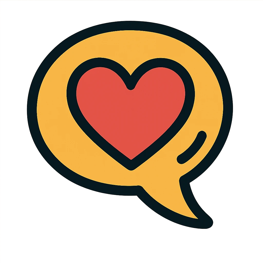 cute cartoon-style speech bubble with a heart, expressive, symbolizing listening with heart, empathy, support emoji