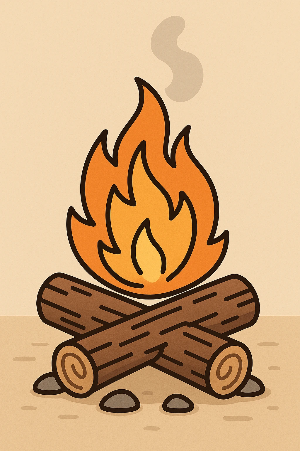 campfire with two logs, gentle smoke rising, clean and simple design, minimal and clear emoji