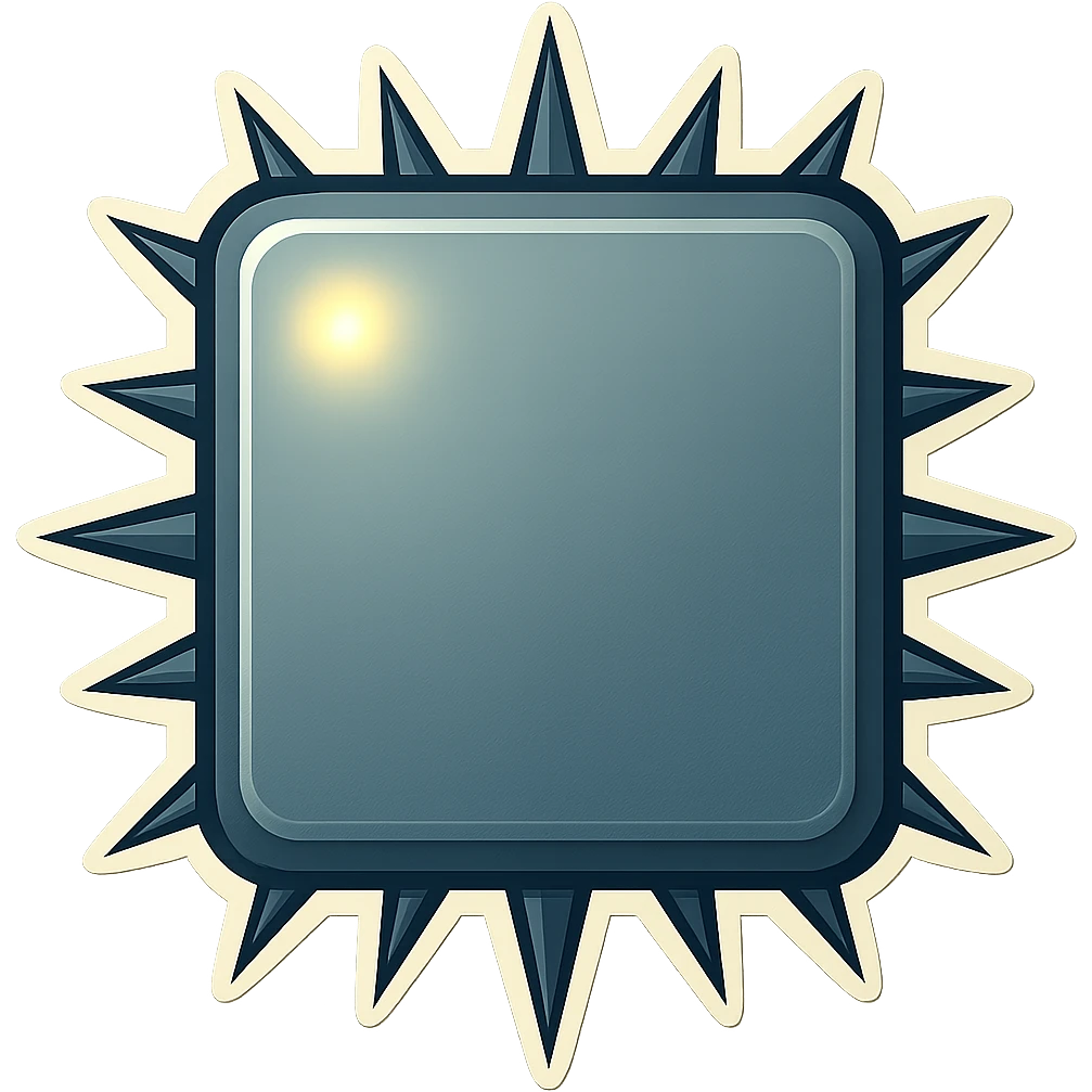 Make all the spikes on the side edges of the metal slab sharp instead of fat, keep the head-on view and retro sticker style. emoji