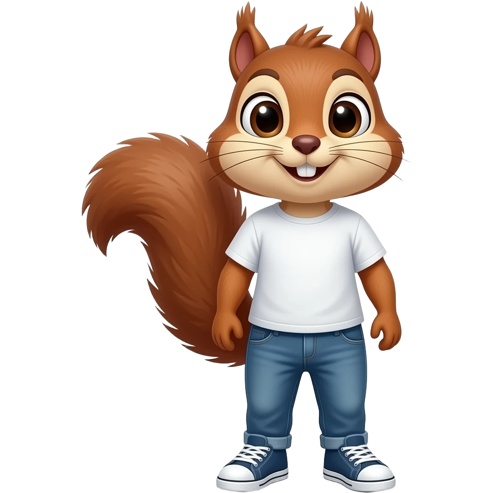 25 year old chipmunk stand  straight wear tshirt and jeans sneakers emoji