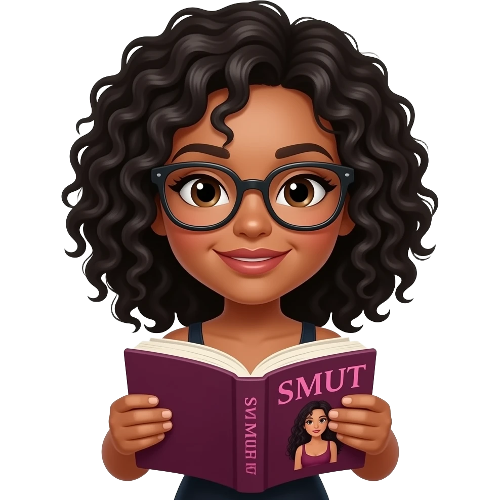 Sexy Smut book tan female reader With curly black hair and glasses emoji