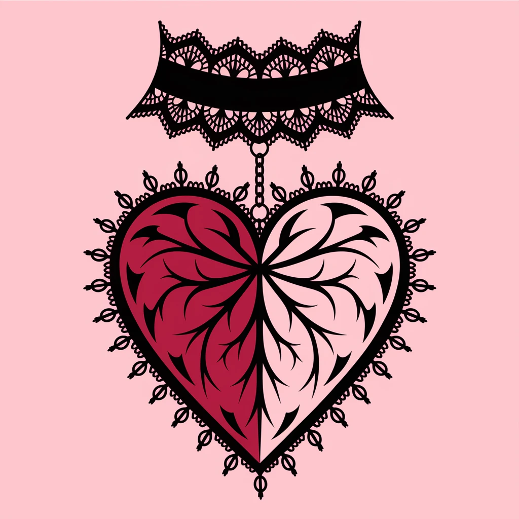 gothic heart with a black lace choker emoji