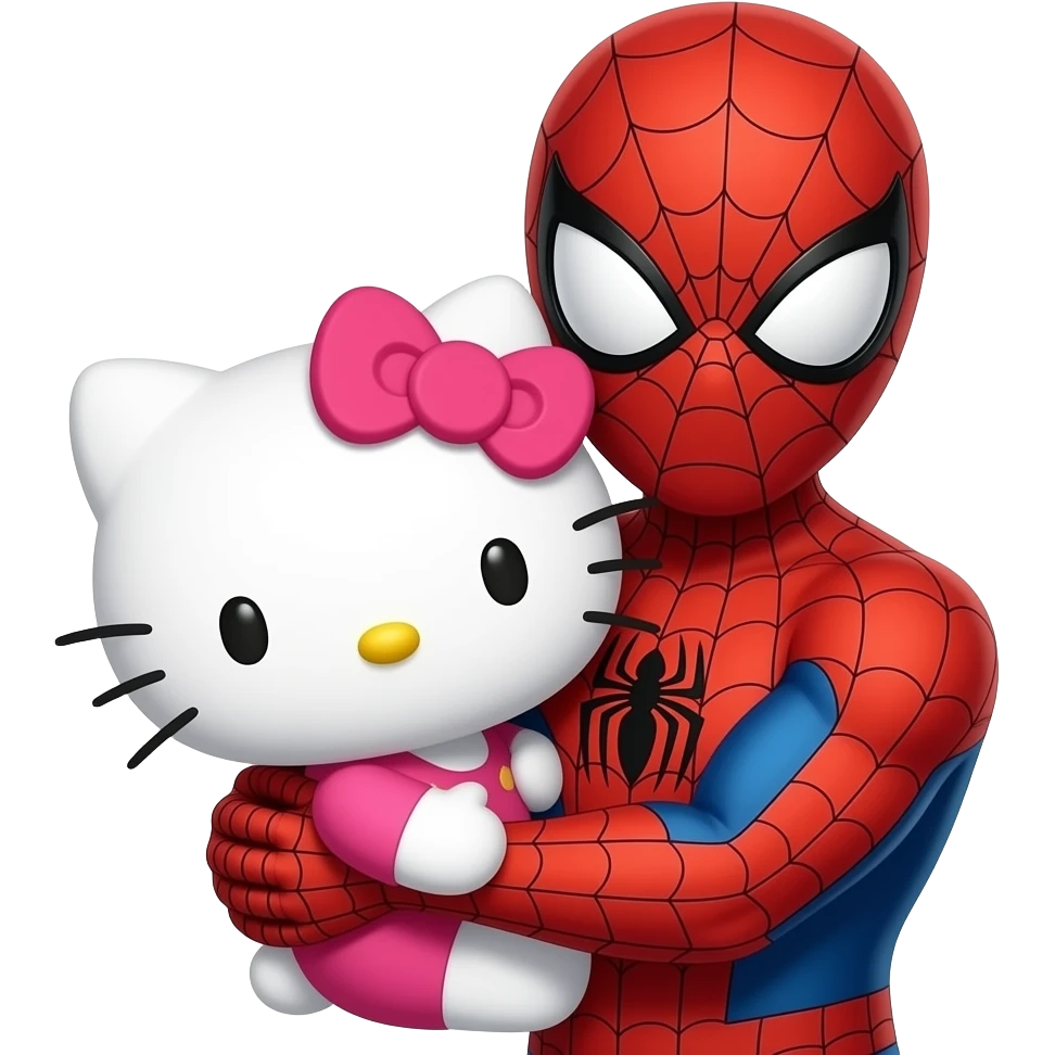 spiderman hugging hello kitty emoji