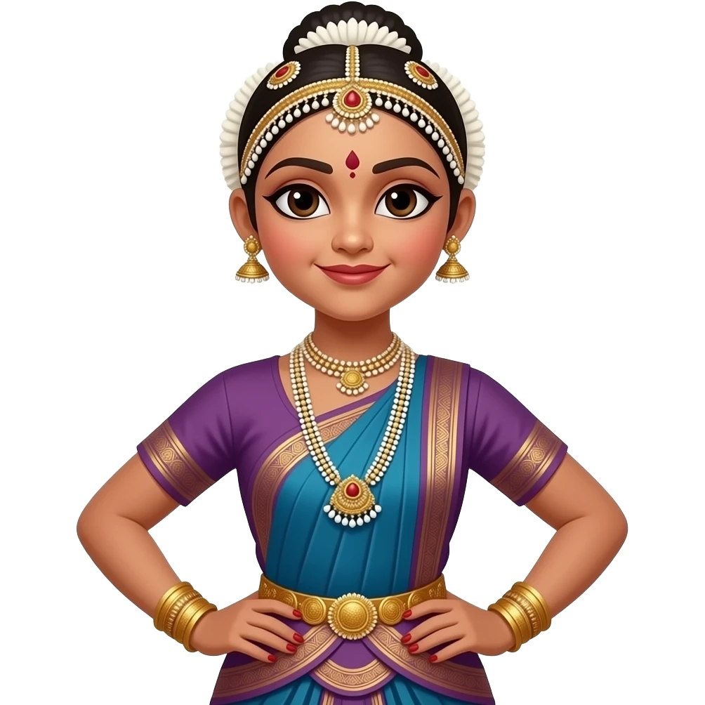 Light brown skin girl in a bharatnataym dress with actual bharatnatayam pose emoji