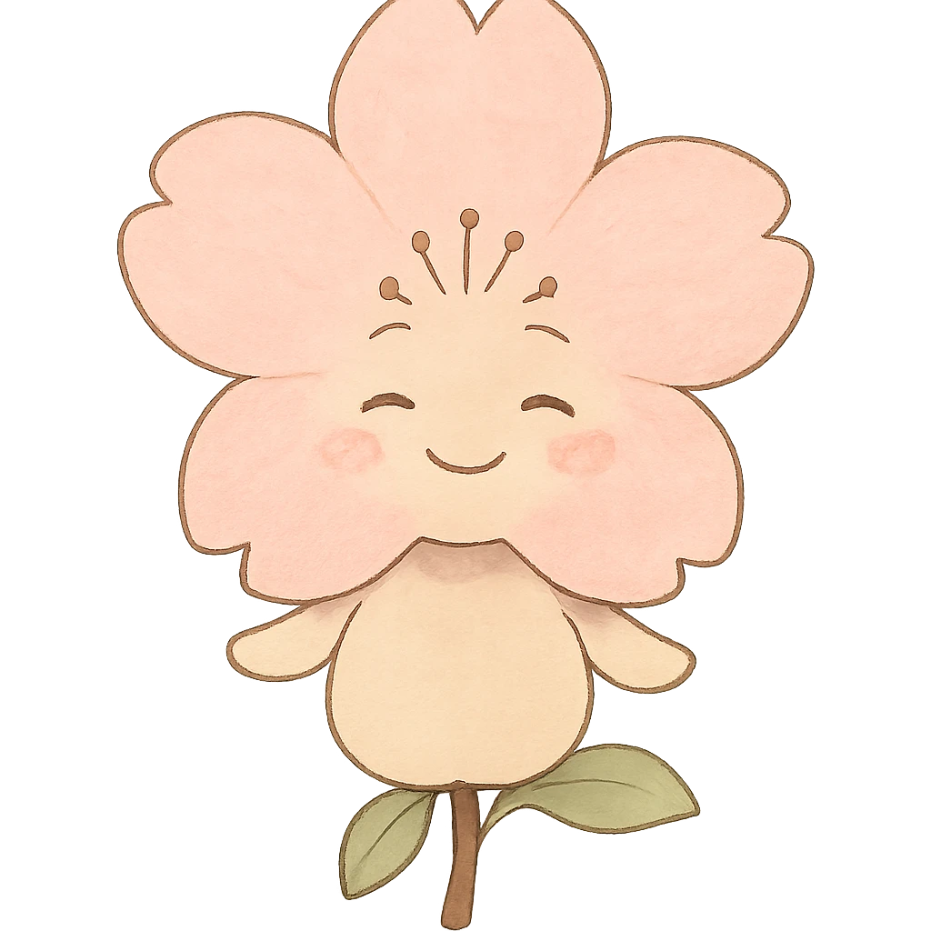 chibi sakura blossom, soft pastel colors, full-body, gentle smile, clean lines emoji