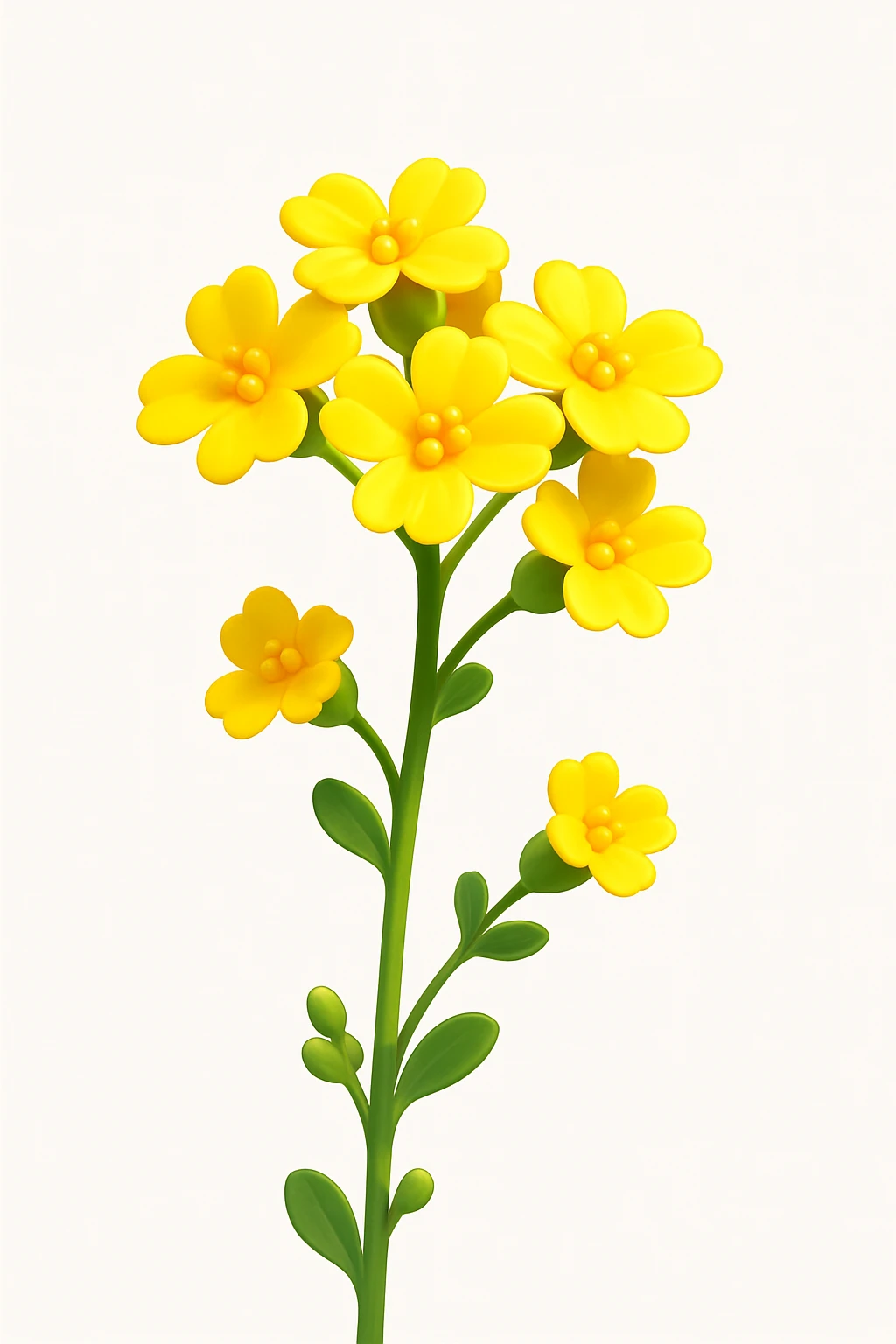 Redraw this photo of yellow wildflowers in a modern 3D iOS style with volume, expressive light and shadow, and a clean background. Maintain the natural beauty and detail of the flowers while emphasizing the 3D effect and lighting to create a vivid and contemporary look. emoji
