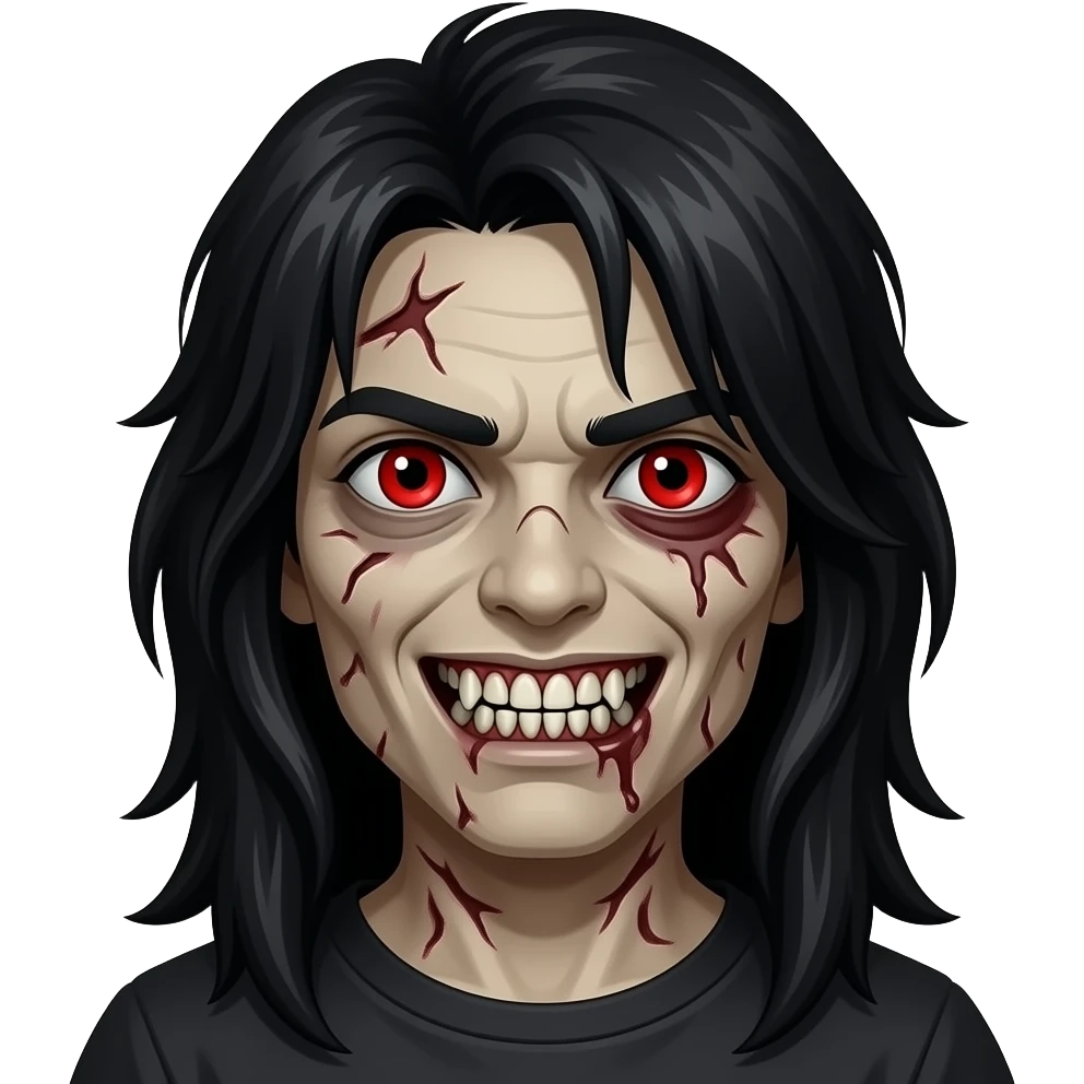 zombie long black hair w braces and red eyes emoji
