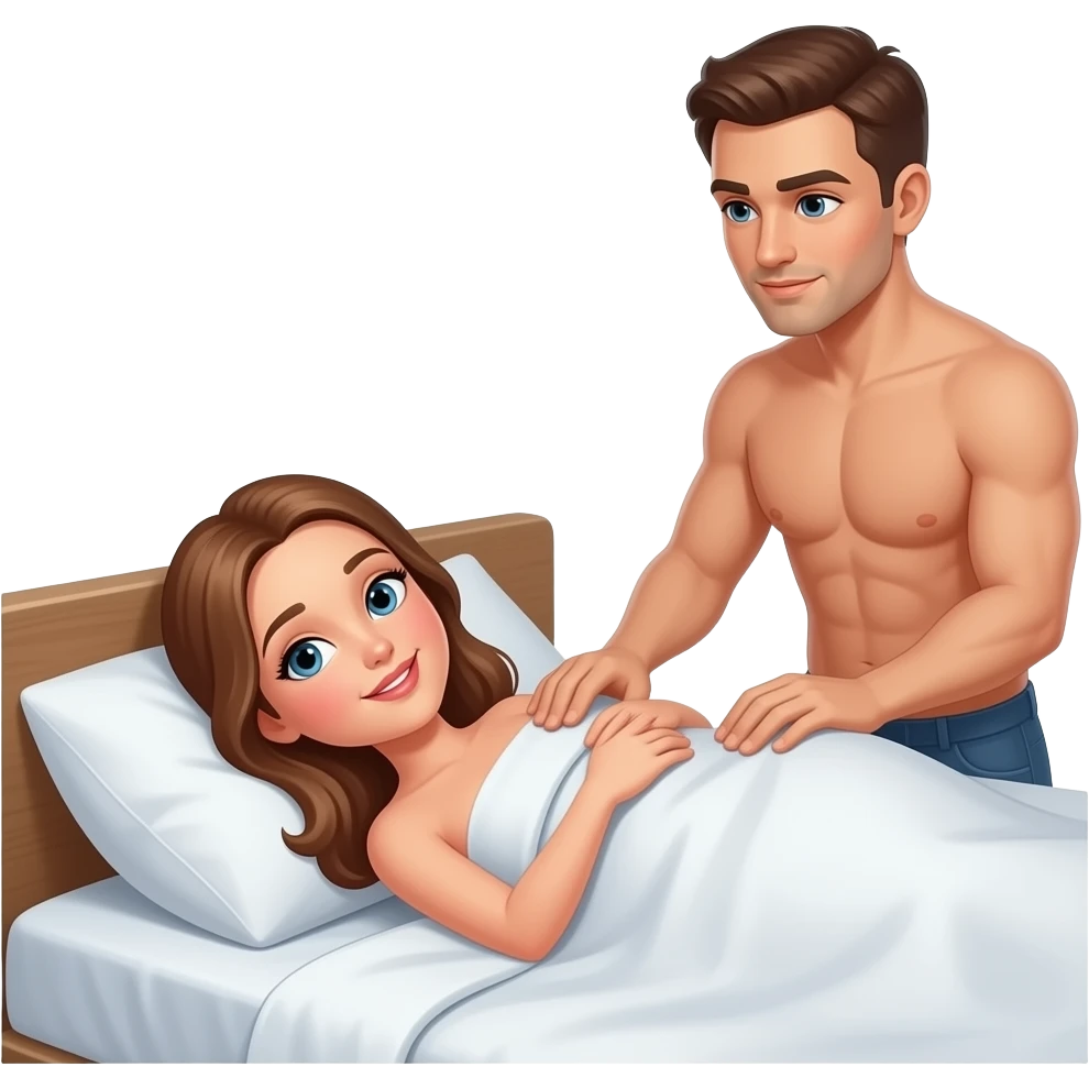 Naked girl on bed with naked man massaging her emoji