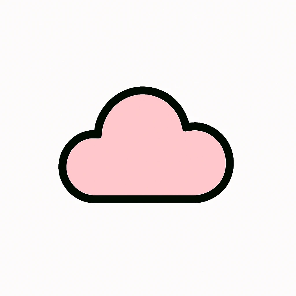 minimal cloud icon in pink and black colors on white background, no text emoji