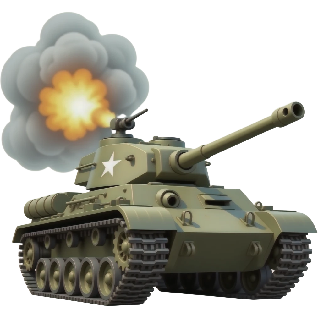 Tanque de guerra disparando y humo detrás emoji