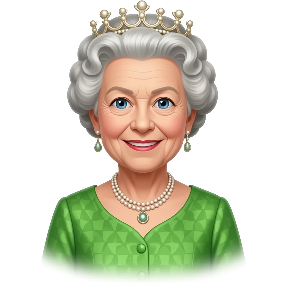 Elizabeth ll con trage verde. emoji