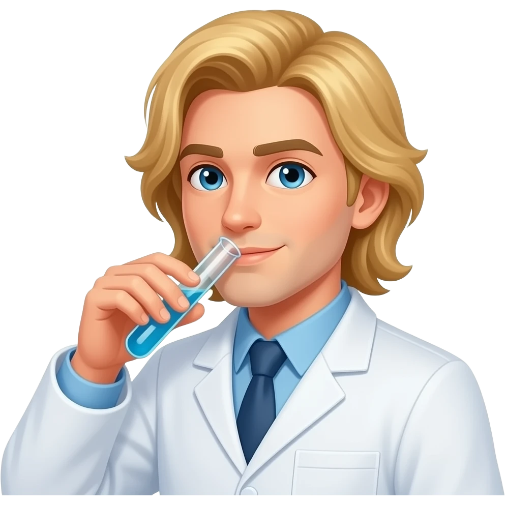 clean shaven blonde male scientist with hair to his waist drinking from test tube emoji