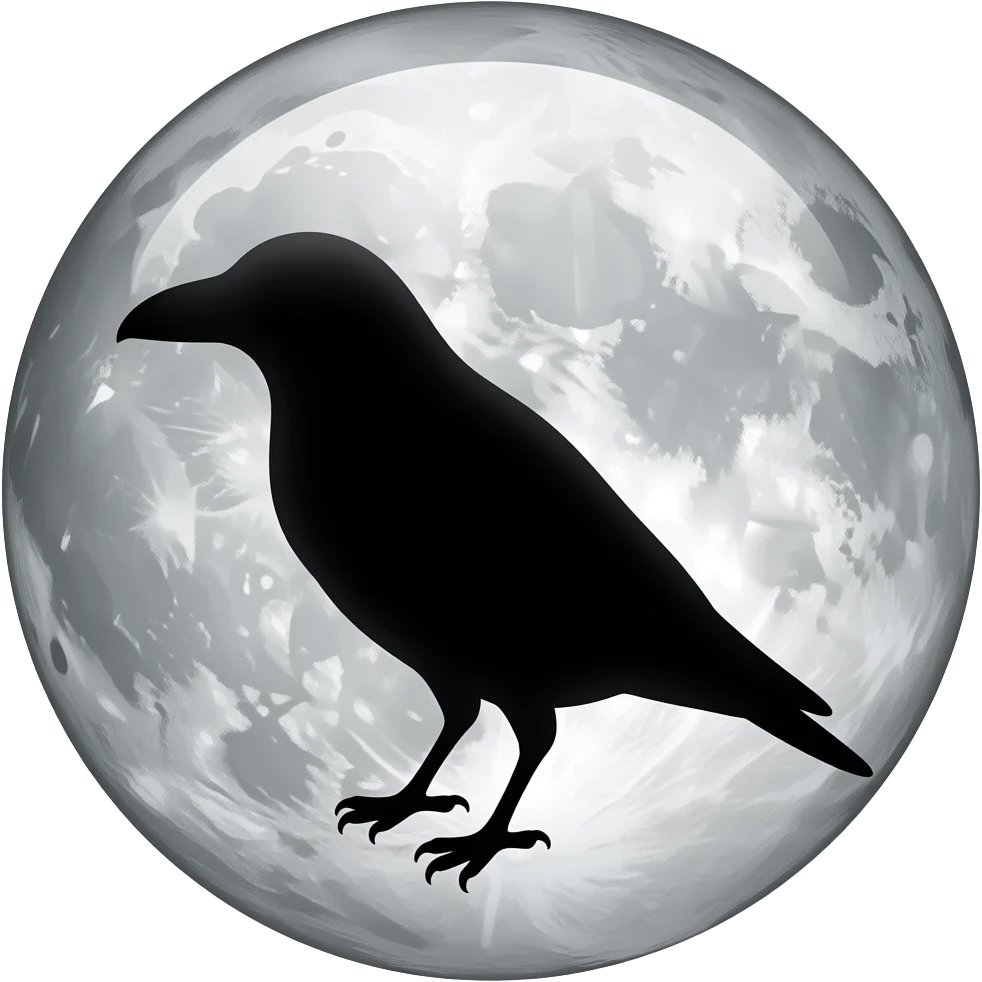 A raven silhouette seen against a very large crescent moon icon. emoji