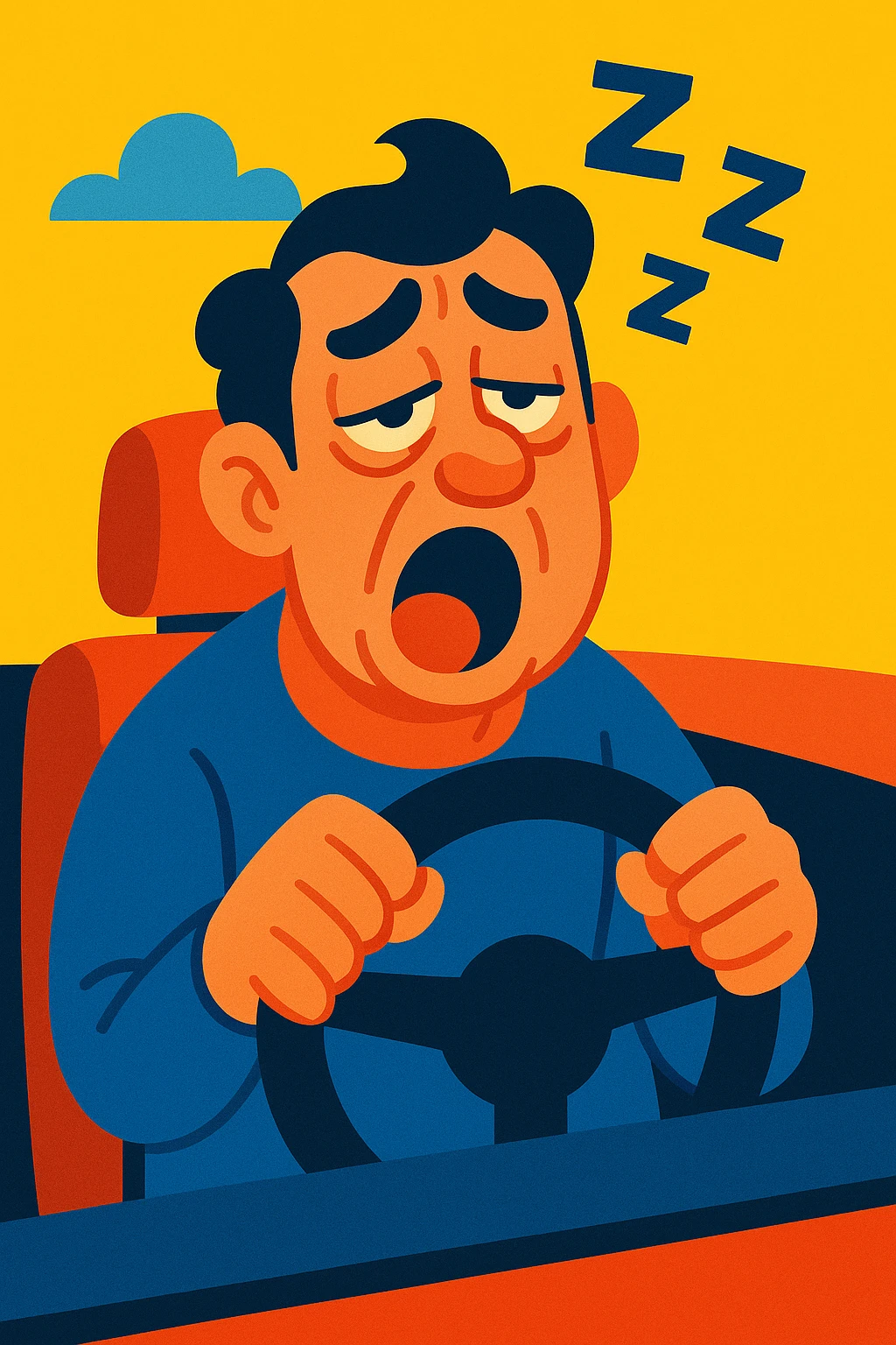 a man feeling drowsy while driving, cartoonish style emoji
