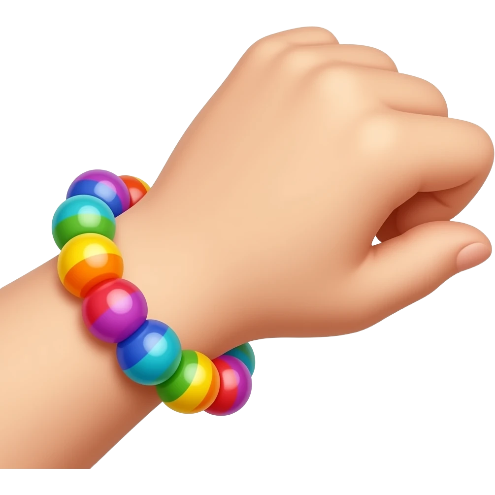 round rainbow candy bracelet on a wrist emoji