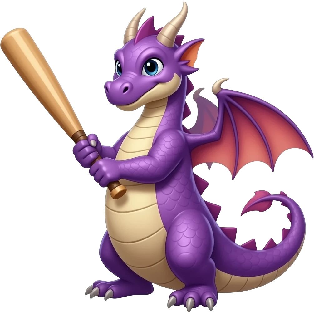 Purple dragon holding a cricket bat emoji