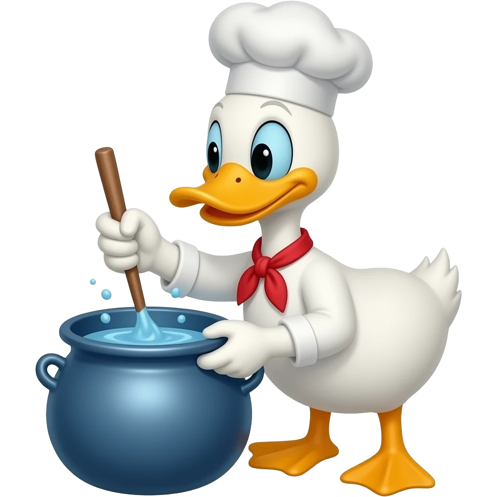 duck with chef hat stirring blue color cauldron emoji