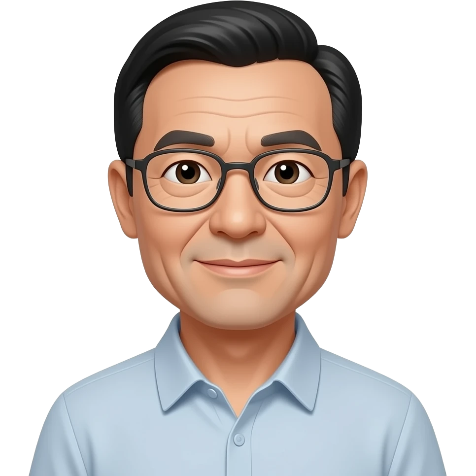 Chinese 75 years old with thin black hair parted on left side with glasses no facial hair round face emoji