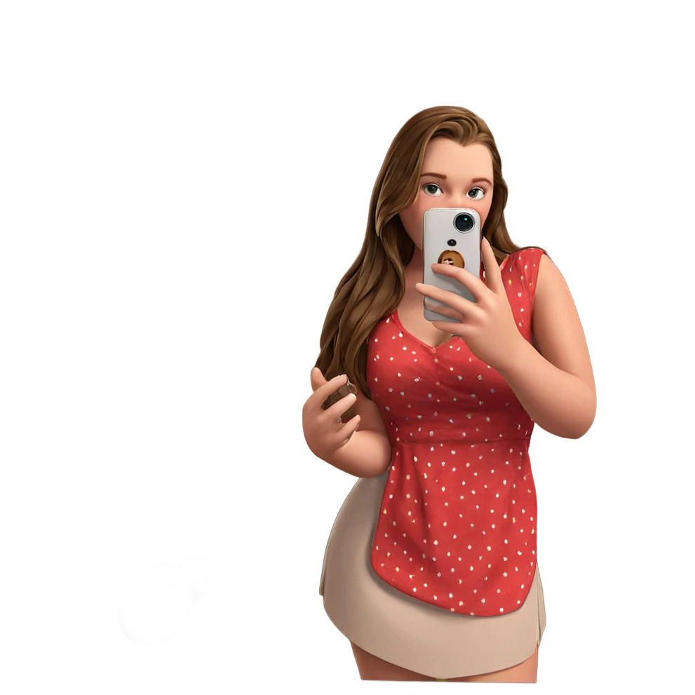 brown haired girl taking selfie emoji