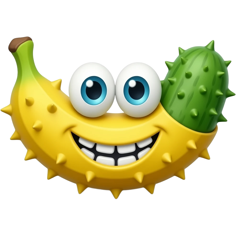 A toothy, funny, prickly banana cucumber with the text "BANOGUR". emoji