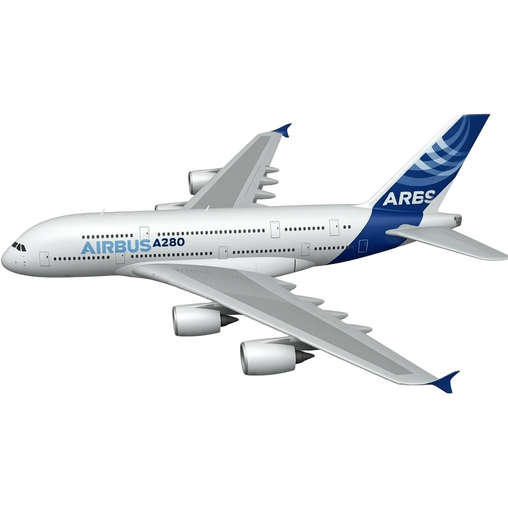 Airbus a380 realistic plane facing to the left bottom corner emoji