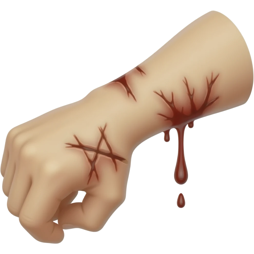 Arm emoji with bleeding cuts emoji