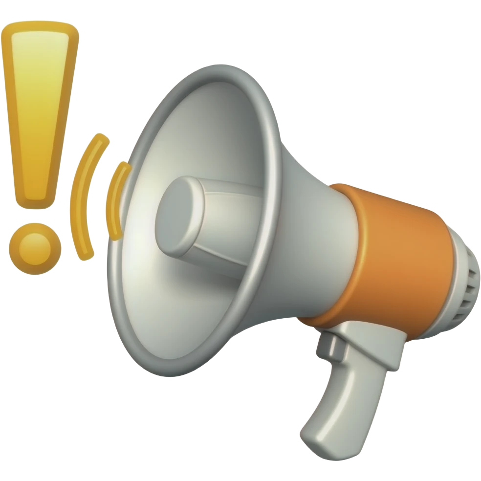 Emoji de un megáfono alertando con un signo de exclamación y visiblemente se vean las ondas de sonido emoji