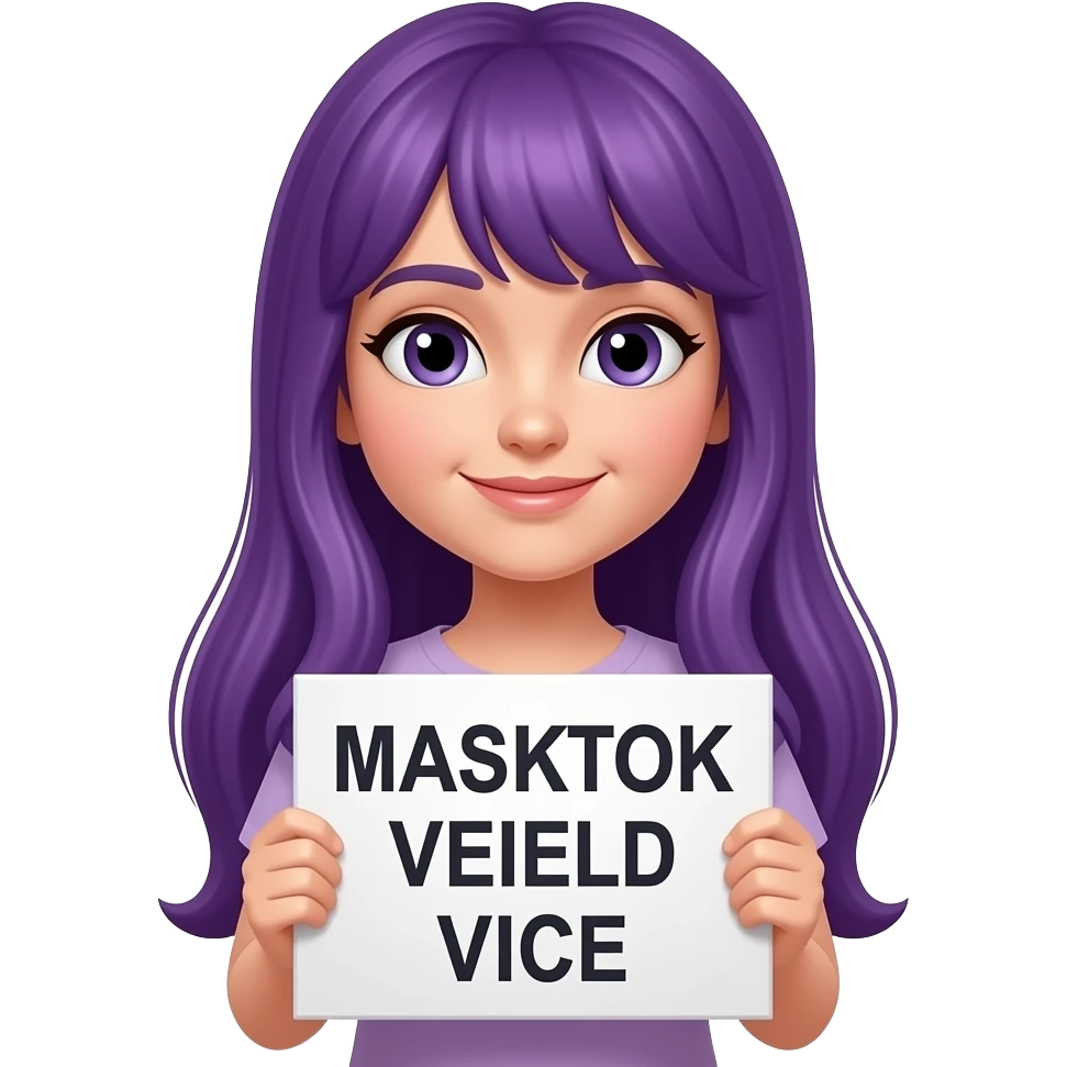 girl with long purple hair with a MASKTOK VEILED VICE sign emoji
