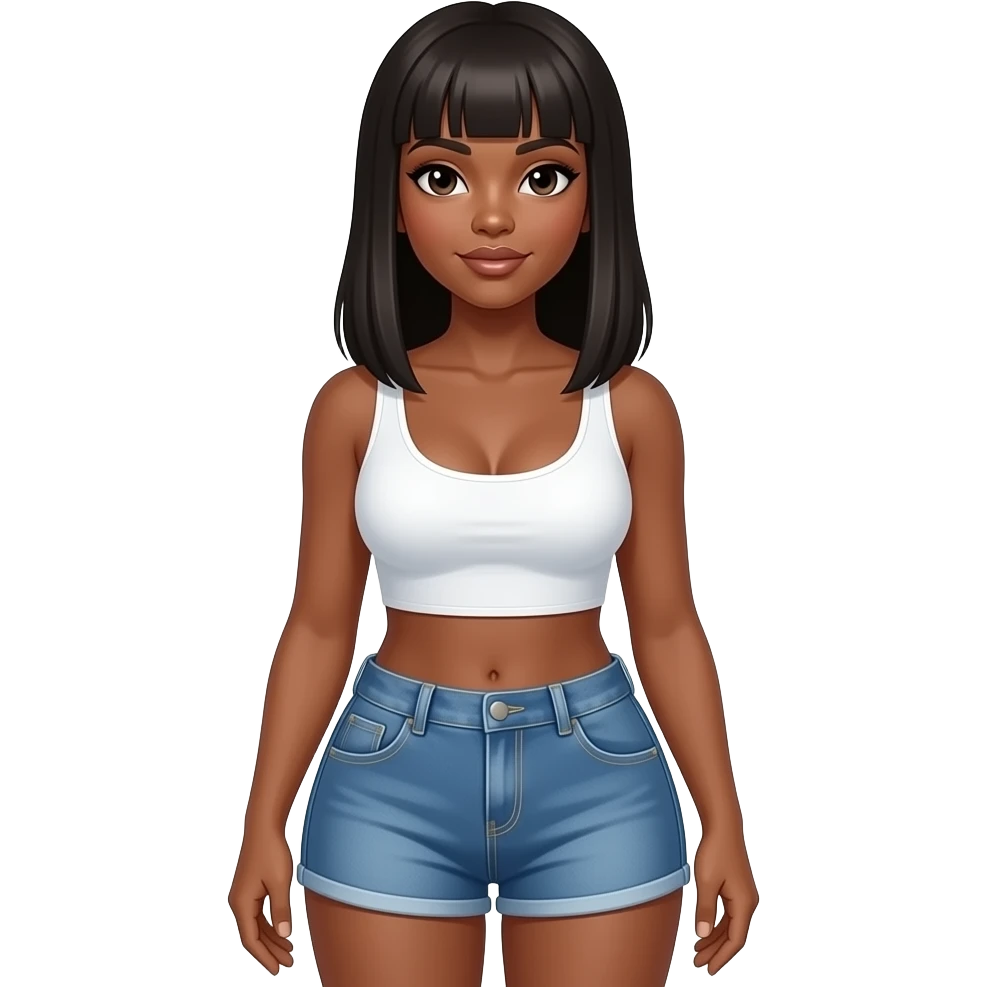 Black woman wearing jeans shorts ans white top straight hair larger breasts emoji