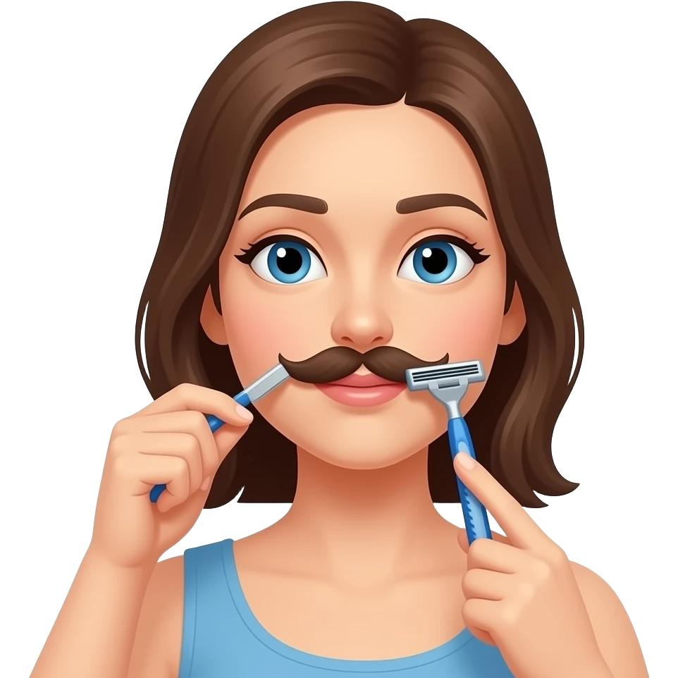 woman female shaving mustache using razor emoji
