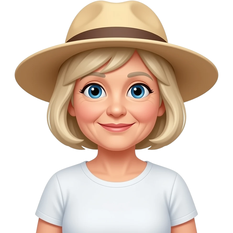 Blond grandma with sun hat and t shirt emoji