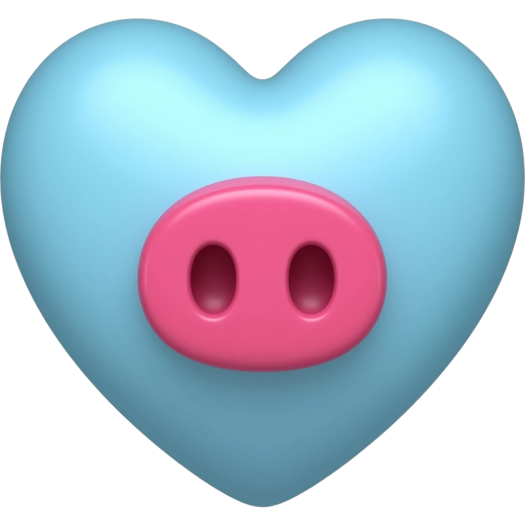 Big light blue heart with a bright pink pig snout emoji