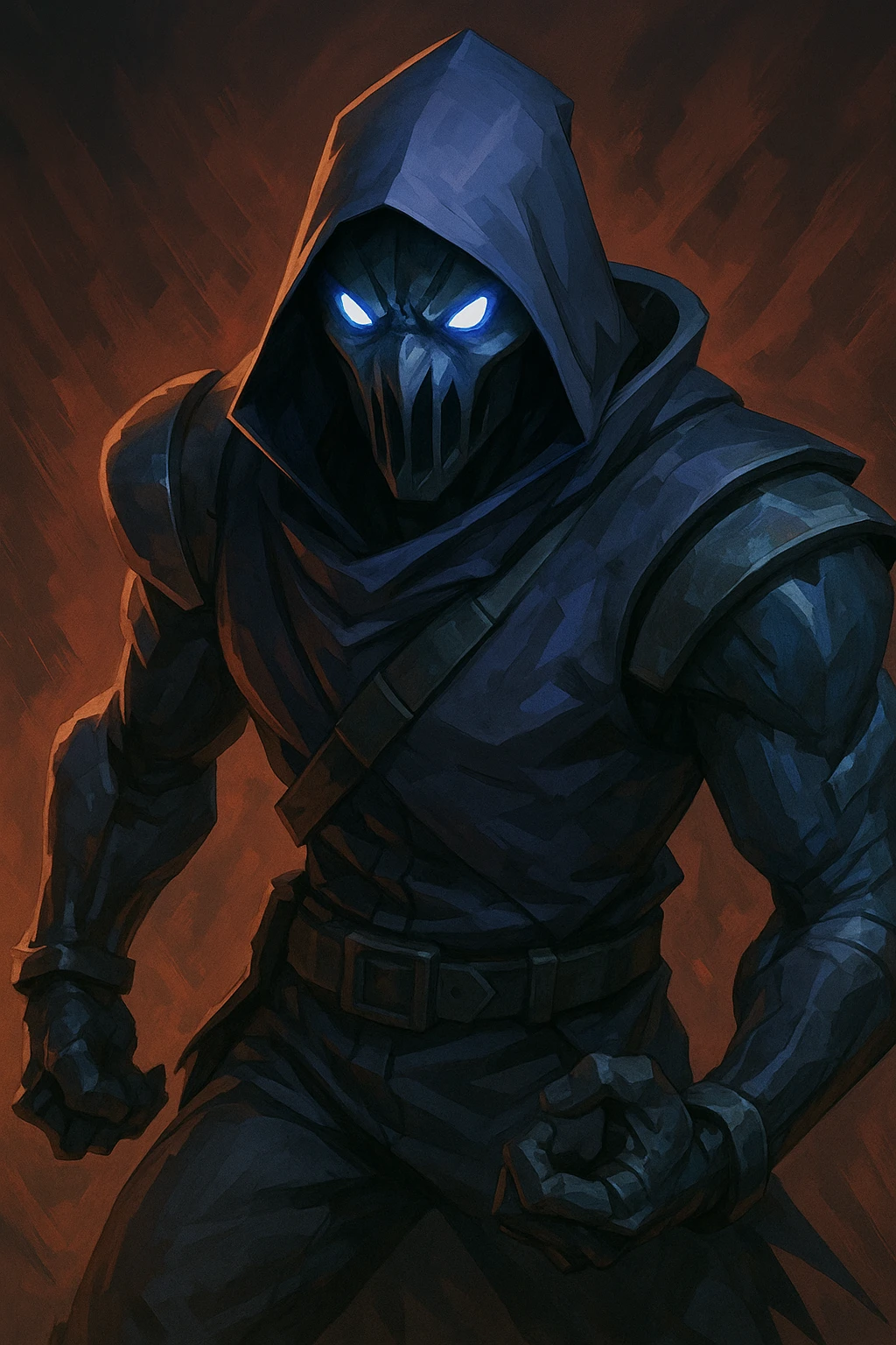 Valorant Omen character, angry expression, glowing eyes, tense posture, dramatic lighting, game-inspired, detailed emoji
