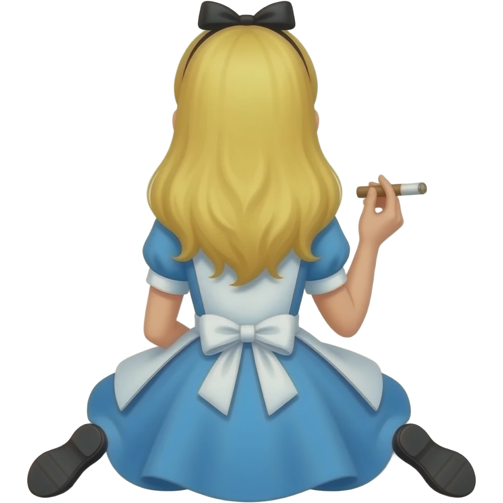 Alice from Alice in Wonderland sitting down from behind Smoking a blunt emoji
