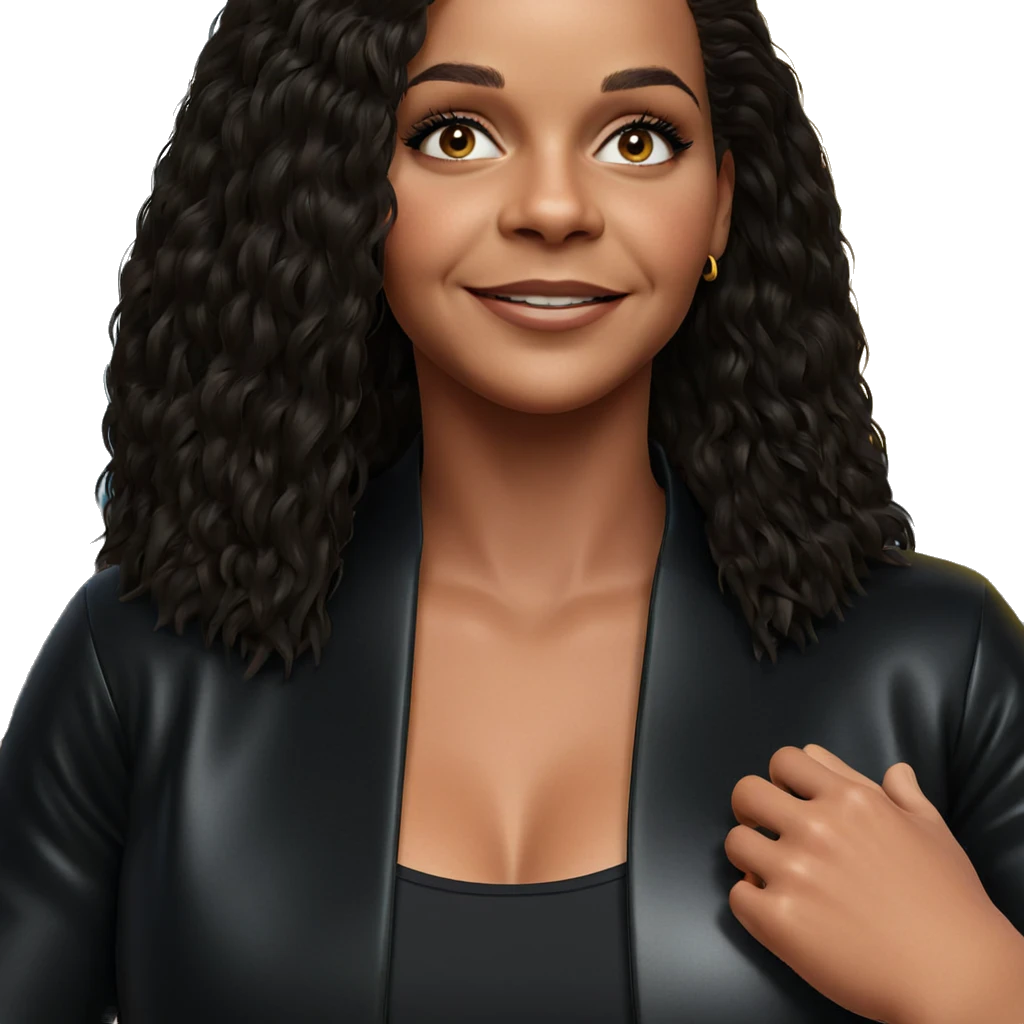 smiling girl in black jacket emoji