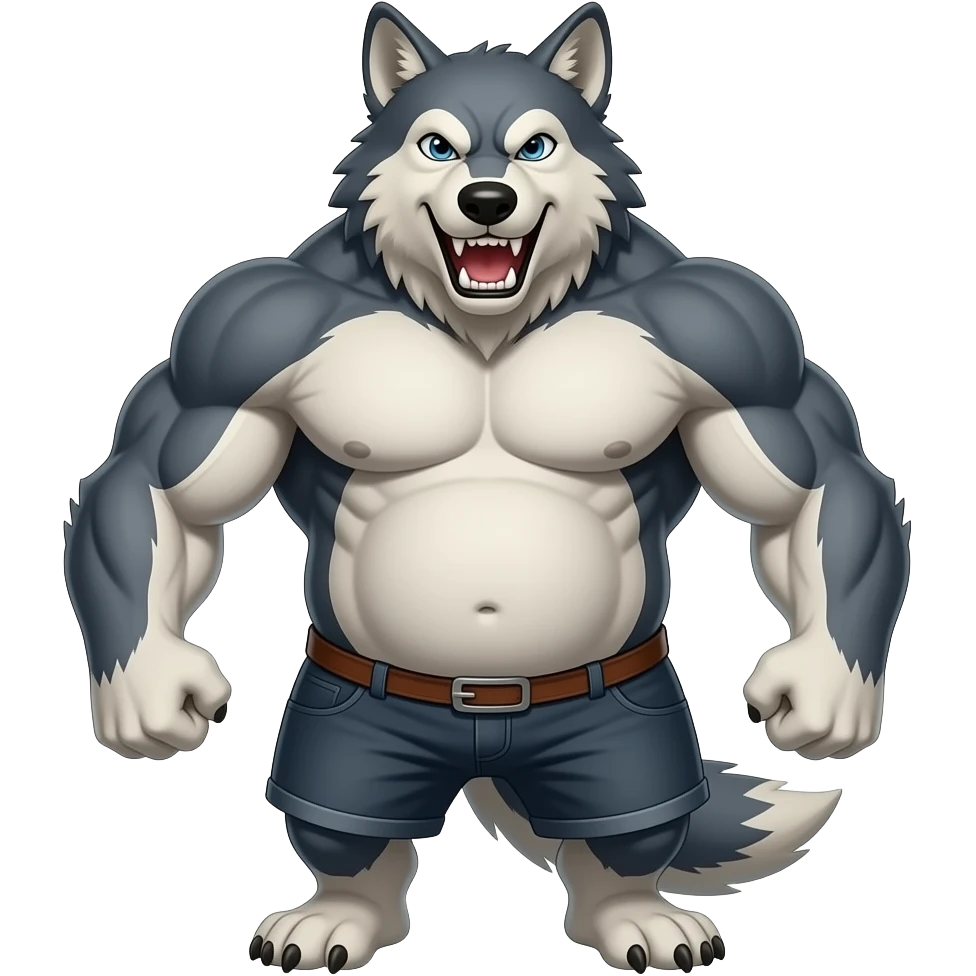 un lobo feroz sin musculos con mucha barriga emoji