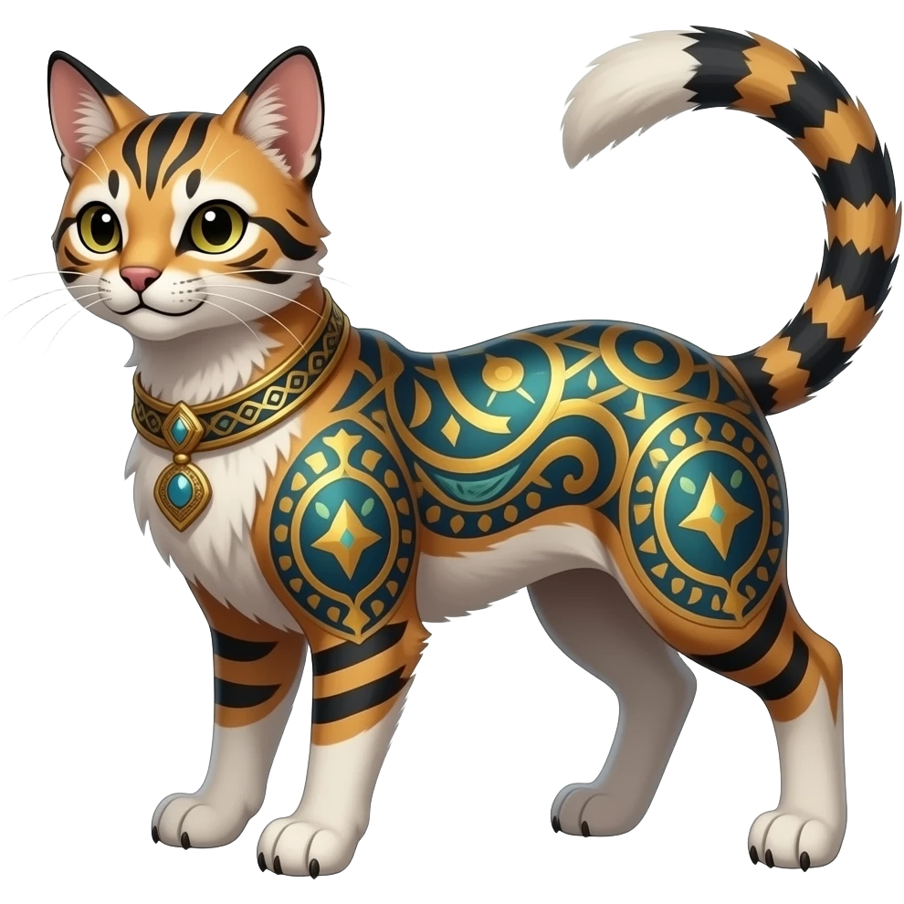 unique-patterned epic legendary vintage antique aesthetic quadrupedal elegant oriental feral painted fantasy-Civet-Litten-Luxray-Sprigatito-Furret-Sylveon-Fakémon-fusion-hybrid-creature emoji
