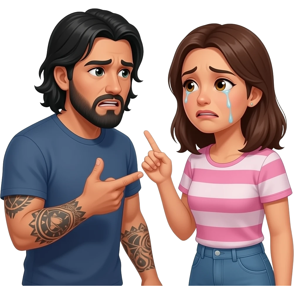 A really, really sad but they are always arguingLatino couple man has a beard, medium hair and tattoos and his wife is beautiful with hazel eyes and shoulder length brown hair and their relationship is broken and somebody’s always storming out of the house and the other one is left crying emoji