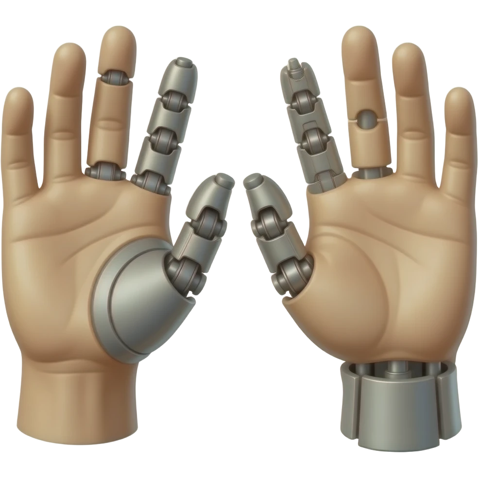 steampunk style - the touch of the fingers of two palms as in Michelangelo's painting in the Sistine Chapel, but mechanically constructed emoji