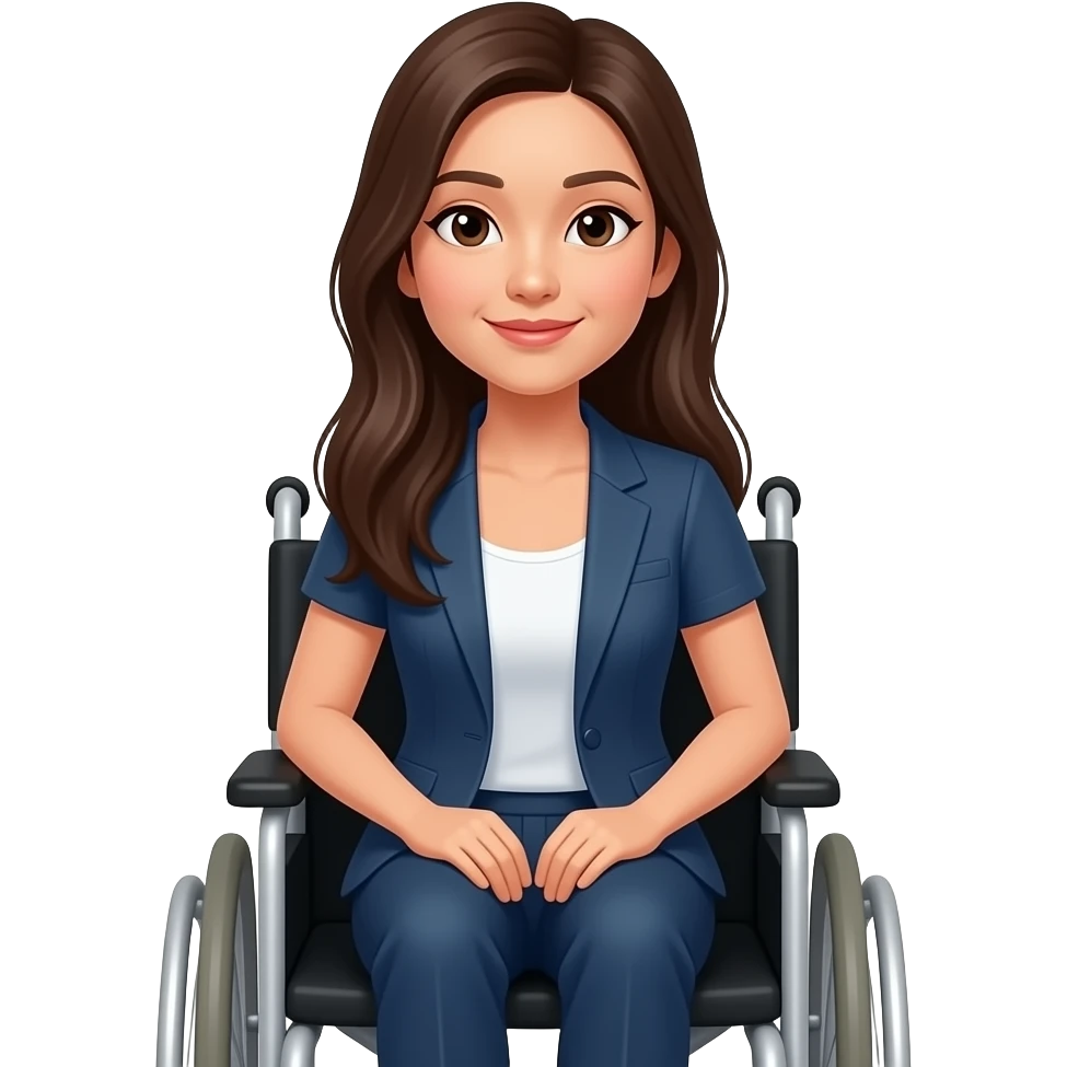 Asian woman with long hair in a wheelchair interviewee emoji