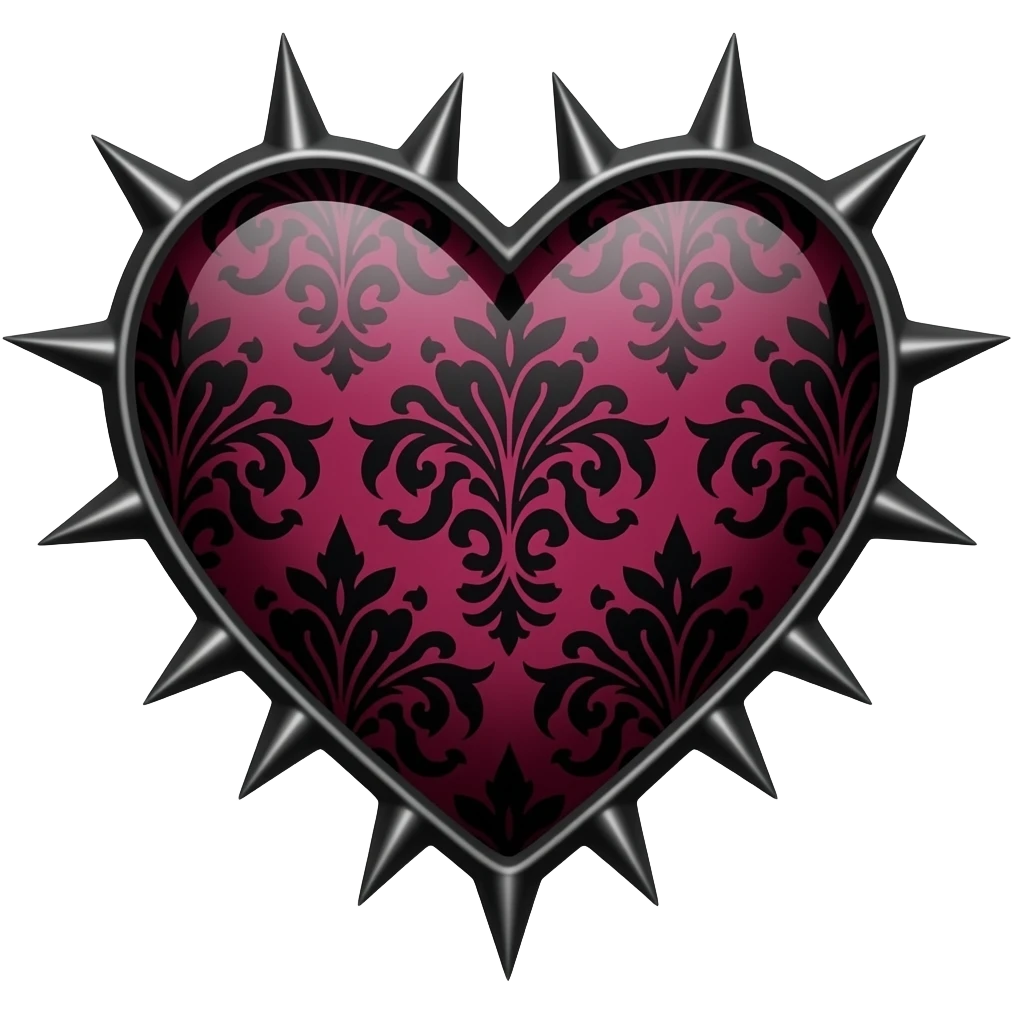 Maroon Gothic emo edgy cool spiky Heart with black damask pattern emoji