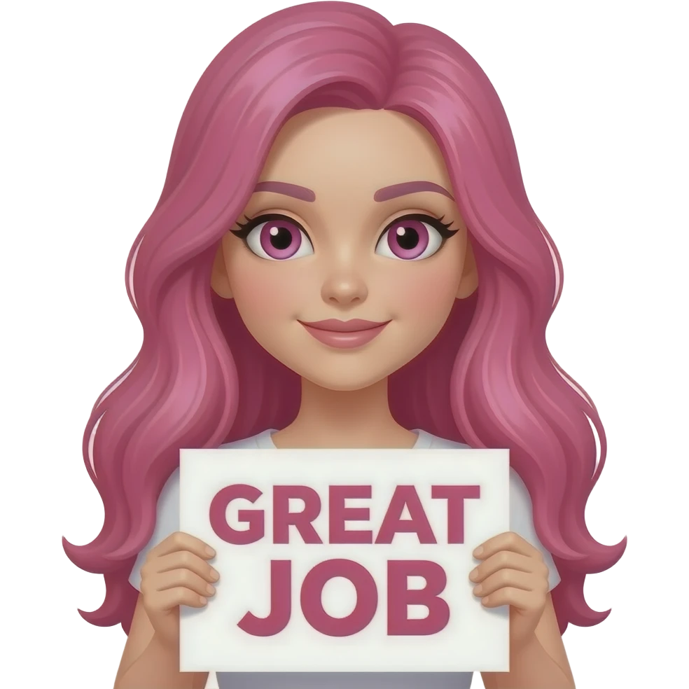 sexy girl with long pink hair and pink eyes wearing a holding a GREAT JOB sign emoji
