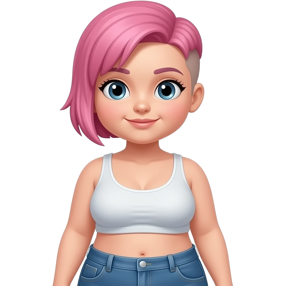 A full bodyview. obese girl with short pink hear that is buzzcut on the side. Wearing a sexy tanktop emoji