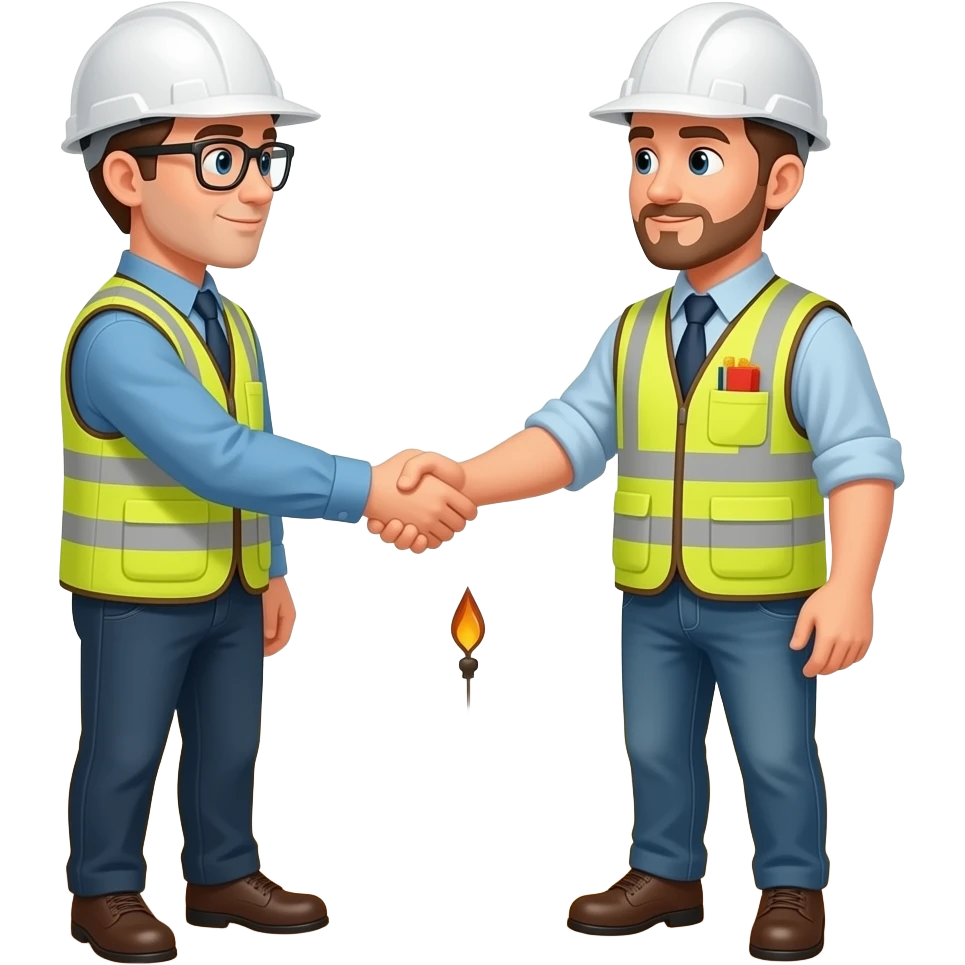 Engineer and geologist with oilfield core meeting and shaking hands emoji