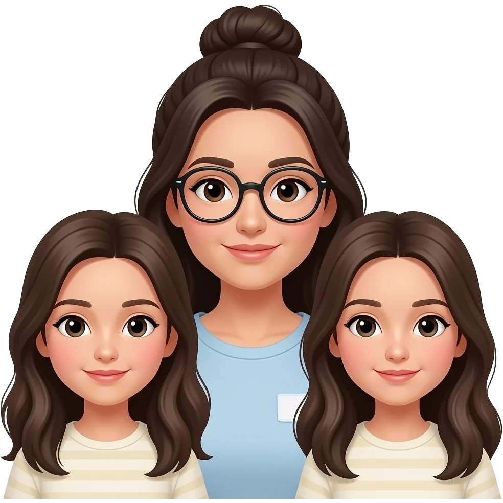 Madre con moño y día hijas pelo largo emoji