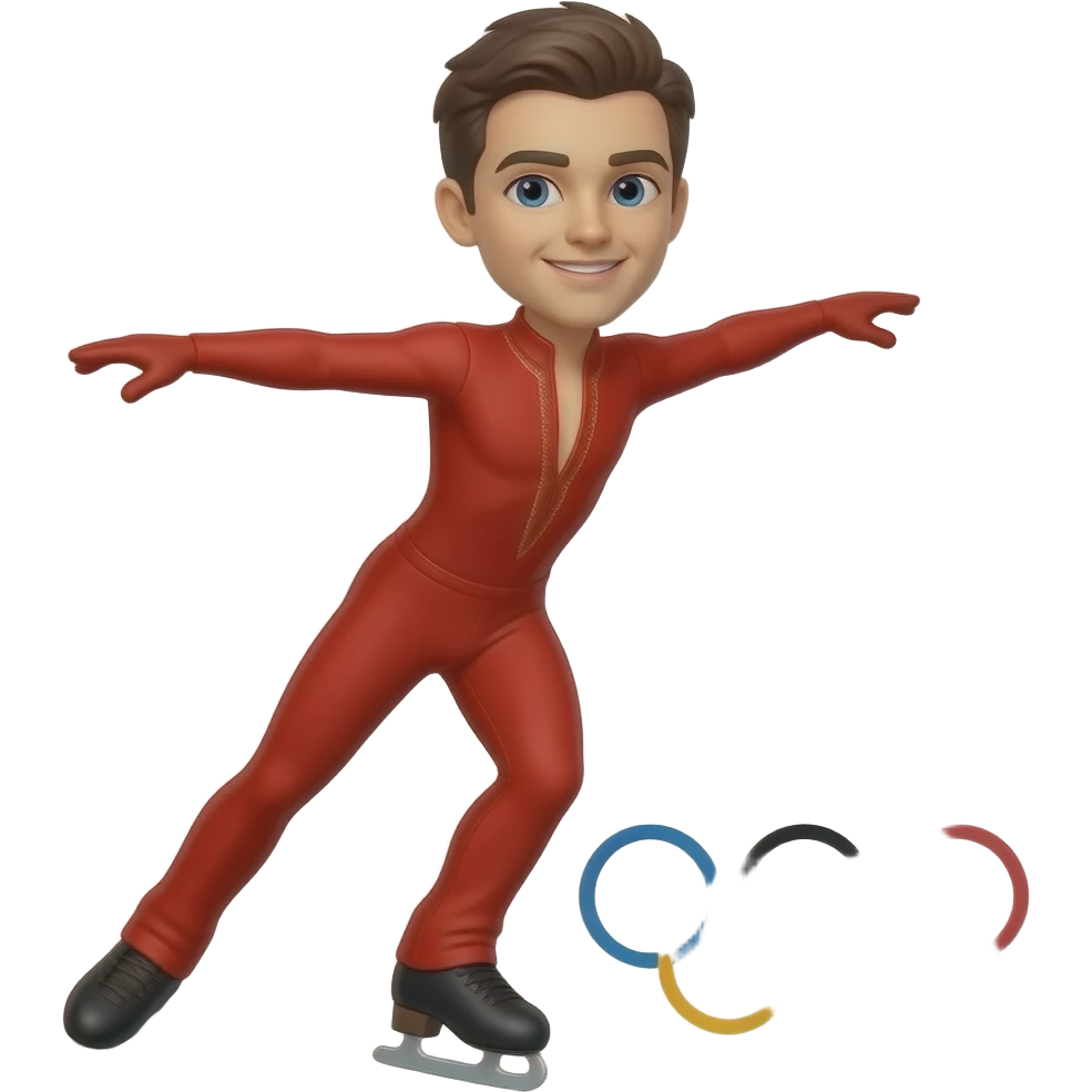 male olympic figure skater wearing red emoji