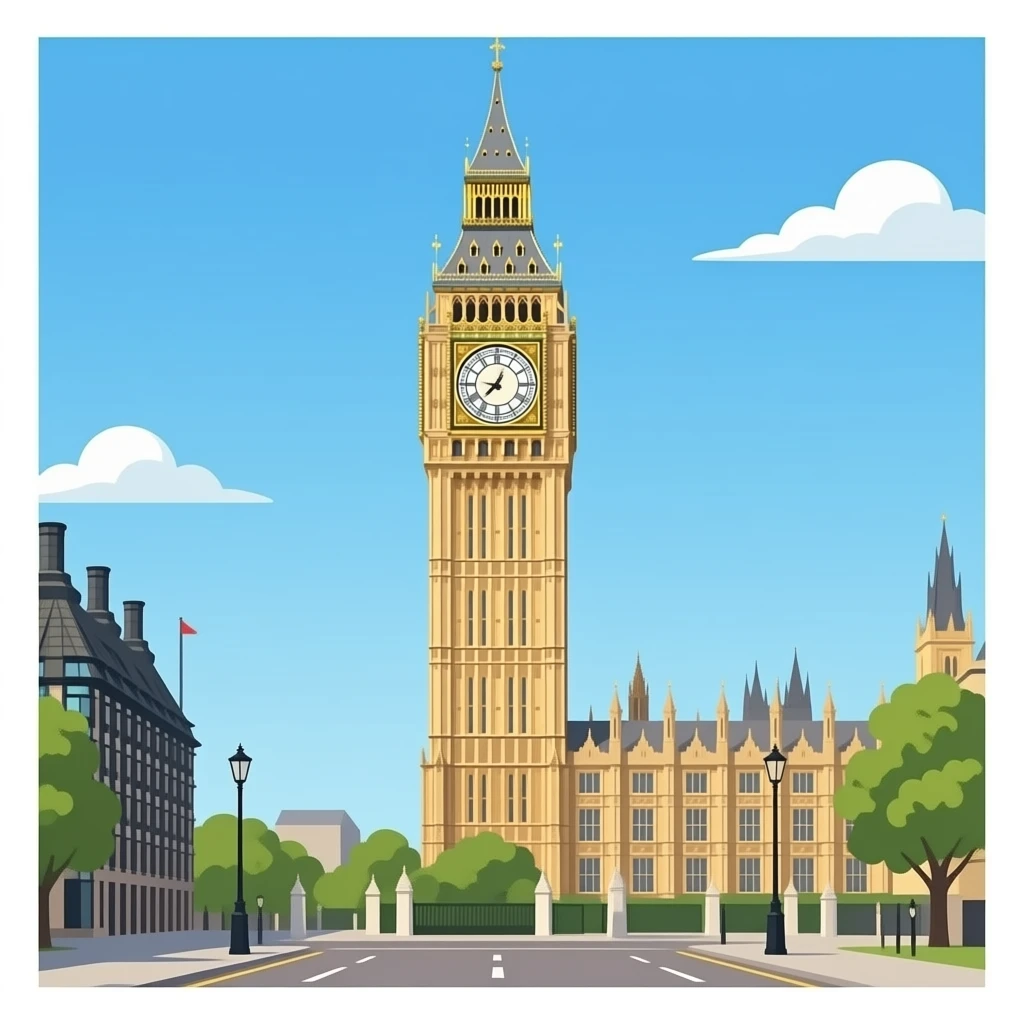 Big Ben clock tower, full tower only, isolated, centered, no background, no skyline, no buildings, no street, no scenery, no text, detailed clock face, warm beige stone, elegant gold details, clear iconic London look emoji